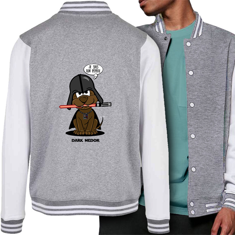 Teddy baseball en molleton gris chiné et blanc Dark Medor (Gondrax,Animaux,Humour,Films/Séries,Star Wars)