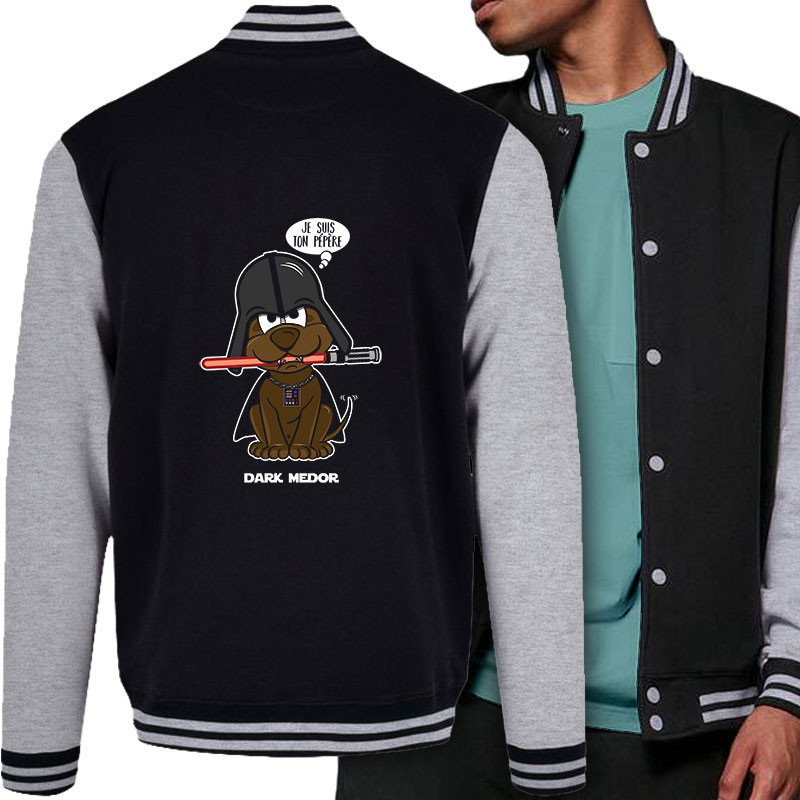 Teddy baseball en molleton noir et gris chiné Dark Medor (Gondrax,Animaux,Humour,Films/Séries,Star Wars)