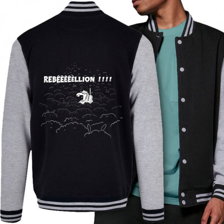 Teddy baseball en molleton noir et gris chiné Rebêêêêêllion (Mr Mouton,Animaux,Humour)
