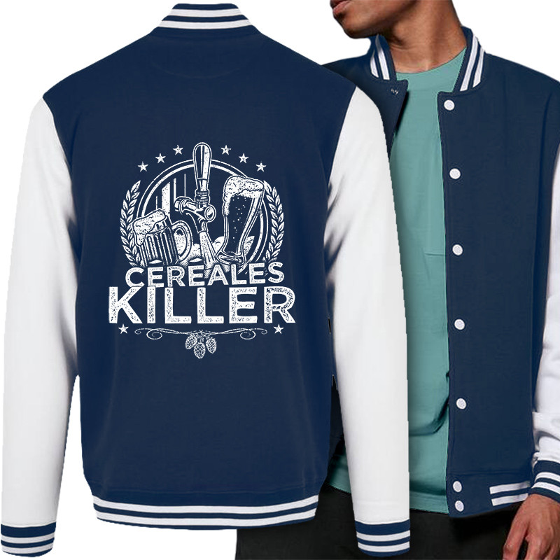 Teddy baseball en molleton bleu marine et blanc Céréales Killer 2 (Gondrax,Alcool,Humour)