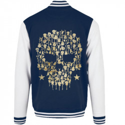 Teddy baseball en molleton bleu marine et blanc Skull Guitar (Gondrax,Têtes de morts,Rock & Punk)