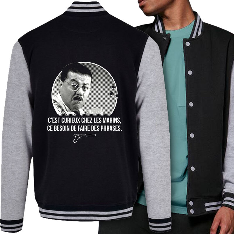 Teddy baseball en molleton noir et gris chiné Les marins (Gondrax,Films/Séries,Les Tontons Flingueurs)