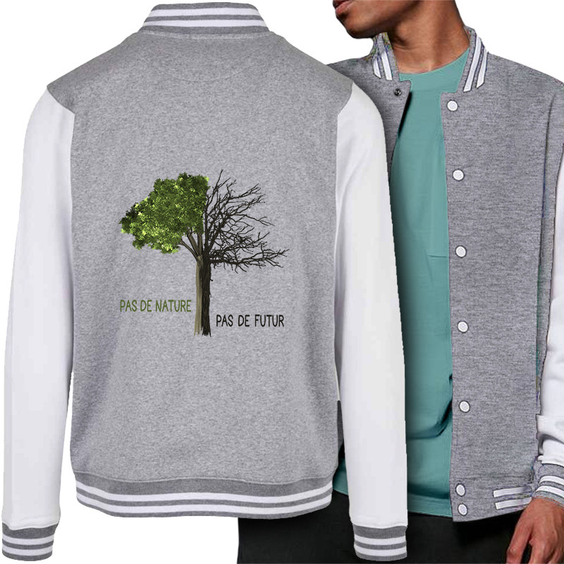 Teddy baseball en molleton gris chiné et blanc Pas de nature Arbre (Gondrax,Ecologie,Slogans engagés)