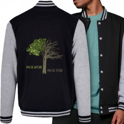 Teddy baseball en molleton noir et gris chiné Pas de nature Arbre (Gondrax,Ecologie,Slogans engagés)