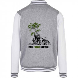 Teddy baseball en molleton gris chiné et blanc Make Forest Not War (Gondrax,Ecologie,Slogans engagés)