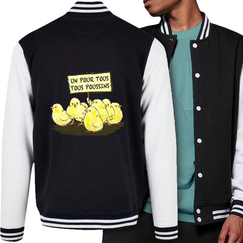 Teddy baseball en molleton noir et blanc Un pour tous Tous poussins (Gondrax,Animaux,Slogans Débiles)