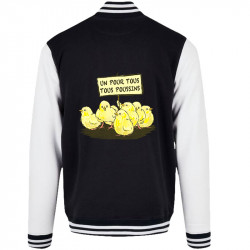 Teddy baseball en molleton noir et blanc Un pour tous Tous poussins (Gondrax,Animaux,Slogans Débiles)