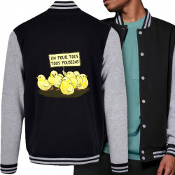 Teddy baseball en molleton noir et gris chiné Un pour tous Tous poussins (Gondrax,Animaux,Slogans Débiles)