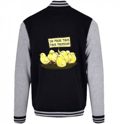 Teddy baseball en molleton noir et gris chiné Un pour tous Tous poussins (Gondrax,Animaux,Slogans Débiles)