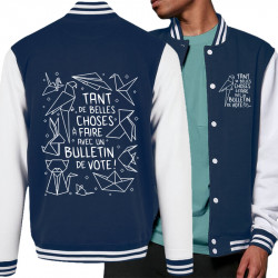 Teddy baseball en molleton bleu marine et blanc Tant de belles choses (Gondrax,Humour,Slogans engagés,Elections)