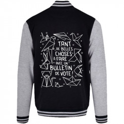 Teddy baseball en molleton noir et gris chiné Tant de belles choses (Gondrax,Humour,Slogans engagés,Elections)