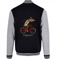 Teddy baseball en molleton noir et gris chiné La Biquecyclette (Mr Mouton,Animaux,Vélo)