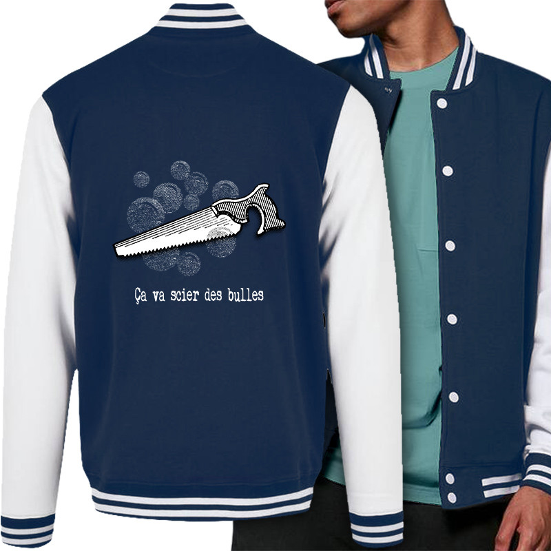 Teddy baseball en molleton bleu marine et blanc Ca va scier des bulles (Gondrax,Slogans Débiles,Humour)