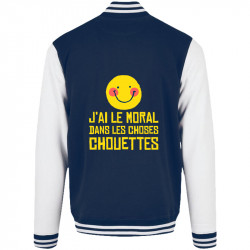 Teddy baseball en molleton bleu marine et blanc Le moral dans les choses chouettes (Andy,Humour)