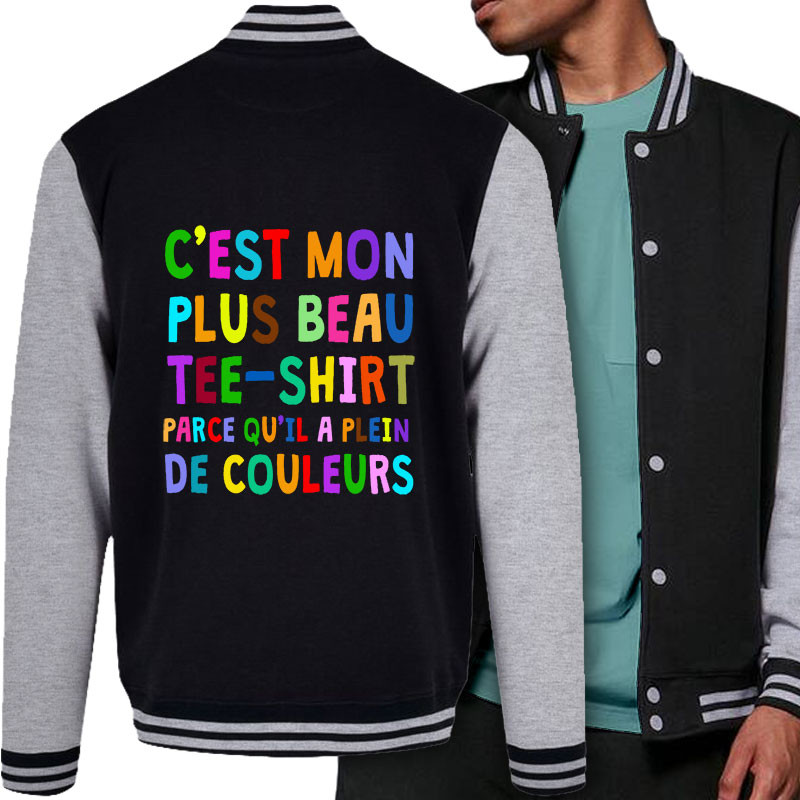 Teddy baseball en molleton noir et gris chiné Plus beau tee-shirt (Gondrax,Humour)