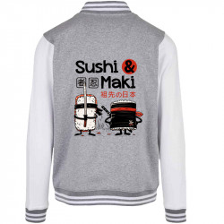 Teddy baseball en molleton gris chiné et blanc Sushi et Maki (Le Duc,Fruits & Légumes,Humour,Manga Kawaï japan)