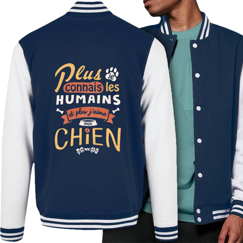 Teddy baseball en molleton bleu marine et blanc Mon chien (Le Duc,Animaux,Slogans Débiles)