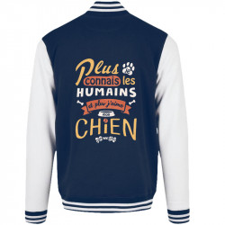 Teddy baseball en molleton bleu marine et blanc Mon chien (Le Duc,Animaux,Slogans Débiles)