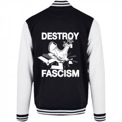 Teddy baseball en molleton noir et blanc Destroy Fascism (Slogans engagés)