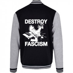 Teddy baseball en molleton noir et gris chiné Destroy Fascism (Slogans engagés)
