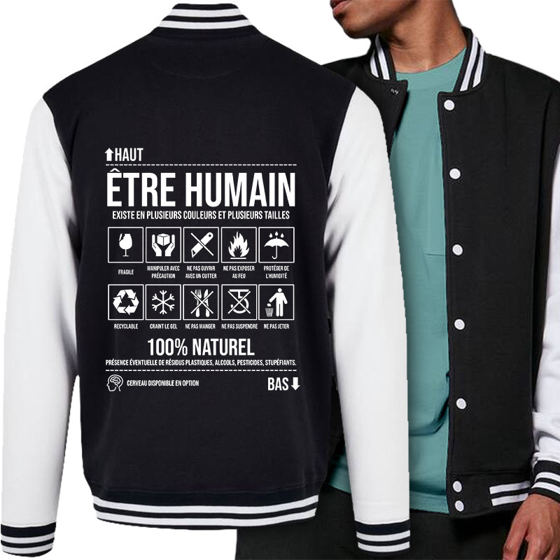 Teddy baseball en molleton noir et blanc Etre humain (Gondrax,Humour,Slogans Débiles)