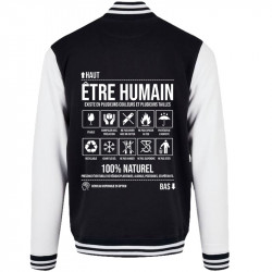 Teddy baseball en molleton noir et blanc Etre humain (Gondrax,Humour,Slogans Débiles)