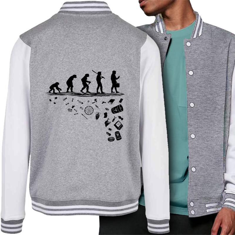 Teddy baseball en molleton gris chiné et blanc Evolution Pollution (Gondrax,Evolution,Ecologie)