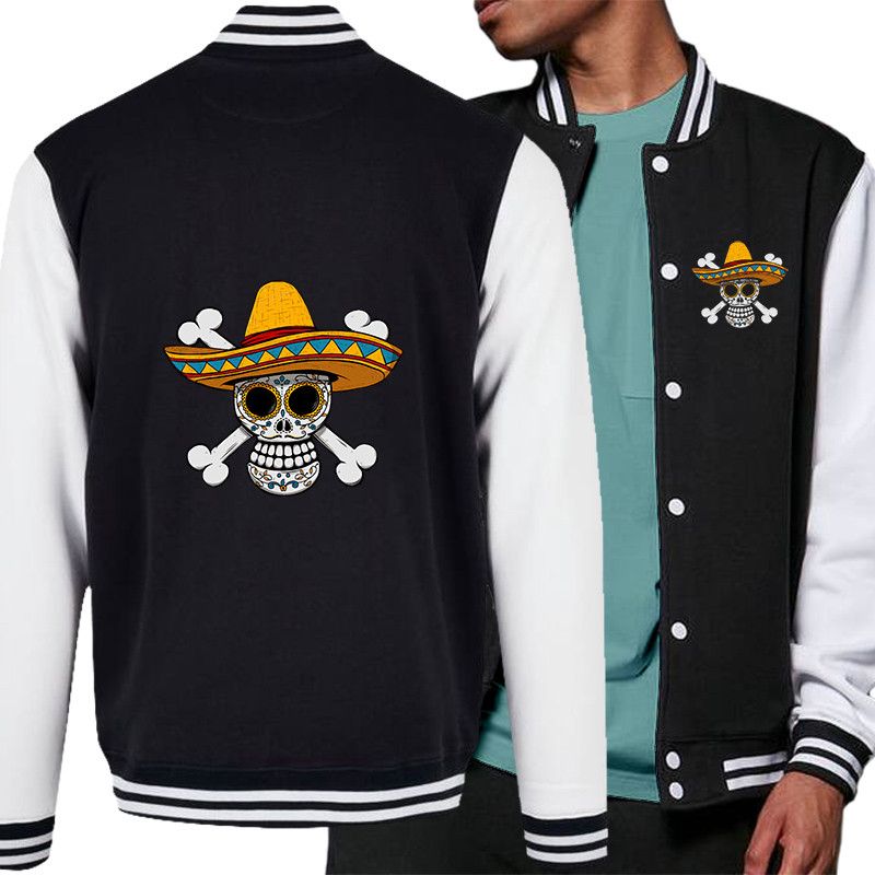 Teddy baseball en molleton noir et blanc One Piece Mexican Skull (Le Duc,Manga Kawaï japan,Films/Séries,Têtes de morts,Détournem