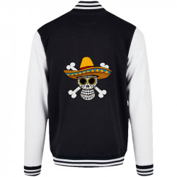 Teddy baseball en molleton noir et blanc One Piece Mexican Skull (Le Duc,Manga Kawaï japan,Films/Séries,Têtes de morts,Détournem