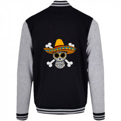 Teddy baseball en molleton noir et gris chiné One Piece Mexican Skull (Le Duc,Manga Kawaï japan,Films/Séries,Têtes de morts,Déto