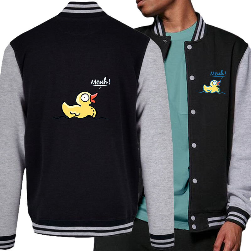 Teddy baseball en molleton noir et gris chiné Canard meuh (Gondrax,Animaux,Humour)