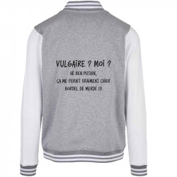 Teddy baseball en molleton gris chiné et blanc Vulgaire (Gondrax,Slogans Débiles)