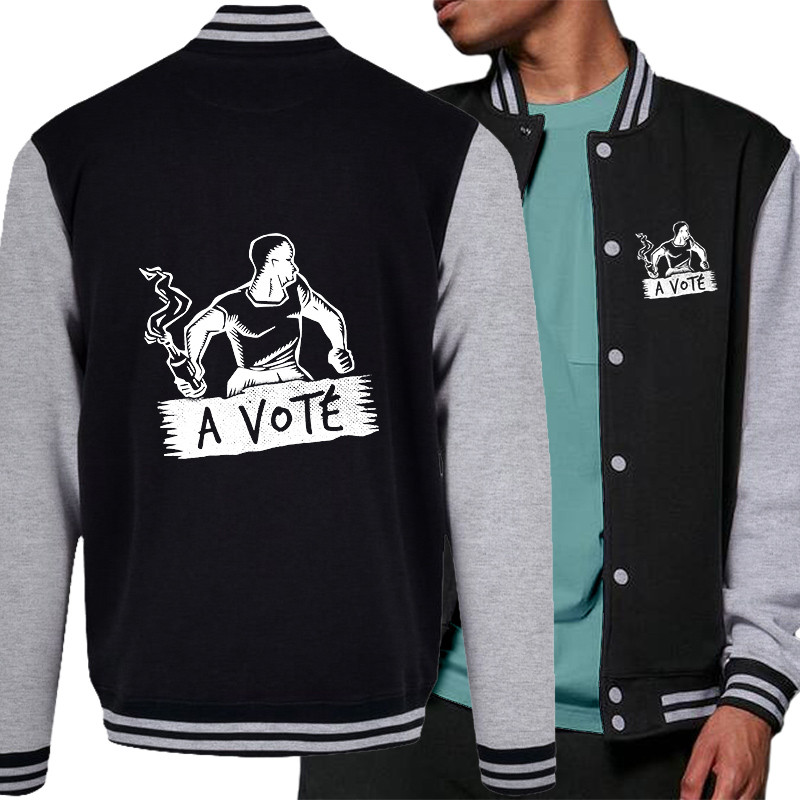 Teddy baseball en molleton noir et gris chiné A voté (homme) (Gondrax,Slogans engagés,Elections)