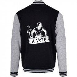 Teddy baseball en molleton noir et gris chiné A voté (homme) (Gondrax,Slogans engagés,Elections)