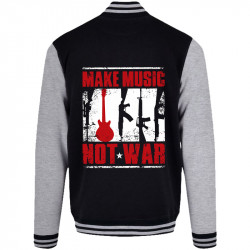 Teddy baseball en molleton noir et gris chiné Make Music Not War (Rock & Punk,Slogans engagés)