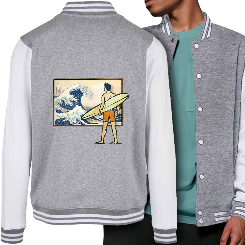 Teddy baseball en molleton gris chiné et blanc Brice Hokusaï (Gondrax,Humour,Hokusaï,Musée,Skate)