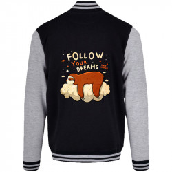 Teddy baseball en molleton noir et gris chiné Follow your dreams paresseux (Le Duc,Animaux,Paresse)