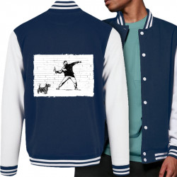 Teddy baseball en molleton bleu marine et blanc Banksy Vas chercher (Gondrax,Animaux,Humour)
