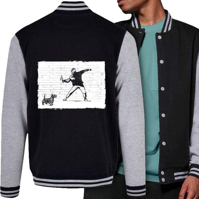 Teddy baseball en molleton noir et gris chiné Banksy Vas chercher (Gondrax,Animaux,Humour)