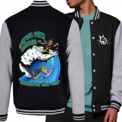Teddy baseball en molleton noir et gris chiné Surfing Over Tsunamis (Washington Dead Cats,Skate)