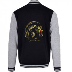 Teddy baseball en molleton noir et gris chiné Reggae Music makes you better (Gondrax,Reggae)