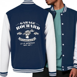 Teddy baseball en molleton bleu marine et blanc Garage Rochard 2 (Gondrax,Humour)