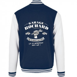 Teddy baseball en molleton bleu marine et blanc Garage Rochard 2 (Gondrax,Humour)
