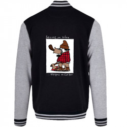 Teddy baseball en molleton noir et gris chiné Sauvez un arbre Mangez un castor (Humour,Animaux)