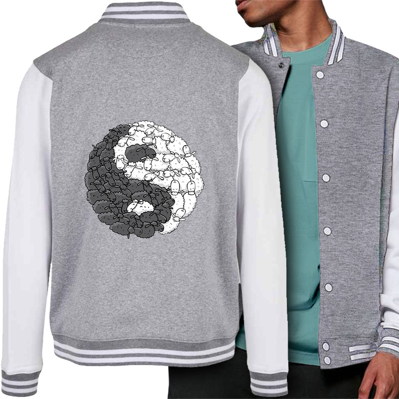 Teddy baseball en molleton gris chiné et blanc Yin Yang Moutons (Mr Mouton,Humour)