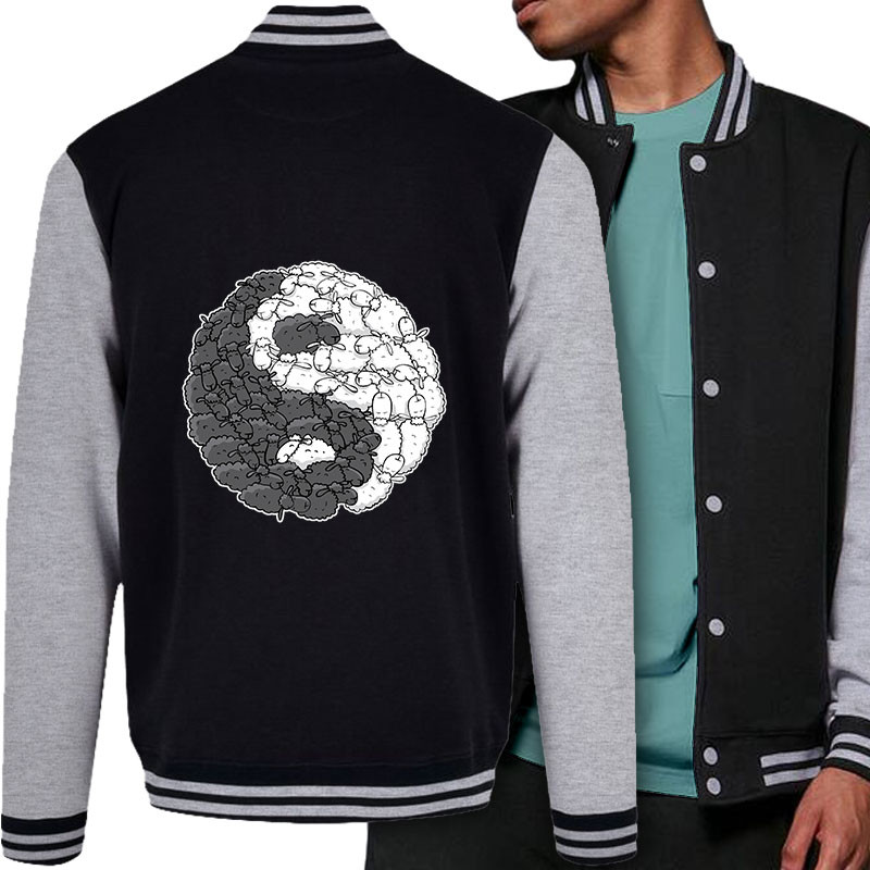 Teddy baseball en molleton noir et gris chiné Yin Yang Moutons (Mr Mouton,Humour)