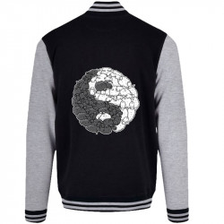 Teddy baseball en molleton noir et gris chiné Yin Yang Moutons (Mr Mouton,Humour)