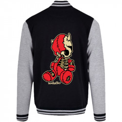 Teddy baseball en molleton noir et gris chiné Dead Puppet (Diabolik,Têtes de morts)
