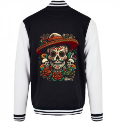 Teddy baseball en molleton noir et blanc Dia de los muertos (Santa Muerte,Têtes de morts)