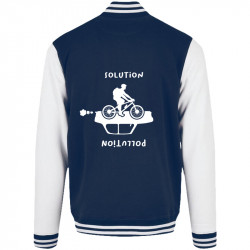 Teddy baseball en molleton bleu marine et blanc Pollution Solution (Gondrax,Ecologie,Vélo,Slogans engagés)